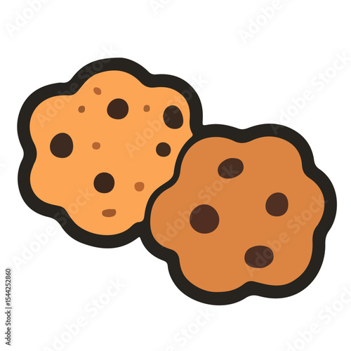Two Irregularly Shaped Chocolate Chip Cookies.