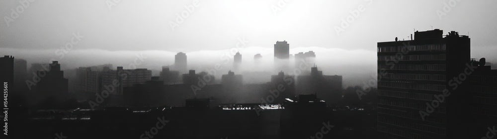 Fototapeta premium City skyline shrouded in morning mist.