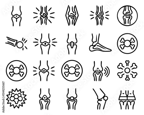 Black line art icon of arthritic knee joint pain isolated on transparent background