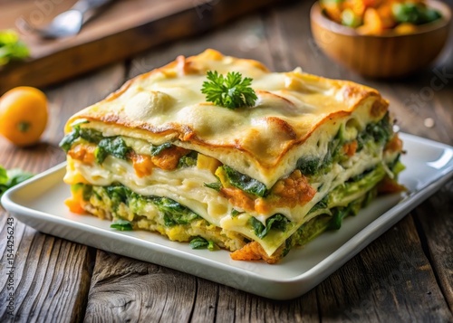 Hearty vegetarian lasagna made with layers of baked squash and saut?ed savoy cabbage atop a bed of creamy bechamel sauce