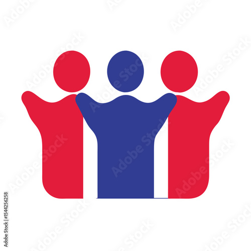 Abstract Red and Blue Human Figures Unity Teamwork Collaboration Bastille Day French Symbol