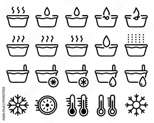 Set of still boiled hot and cold water icons isolated on transparent background