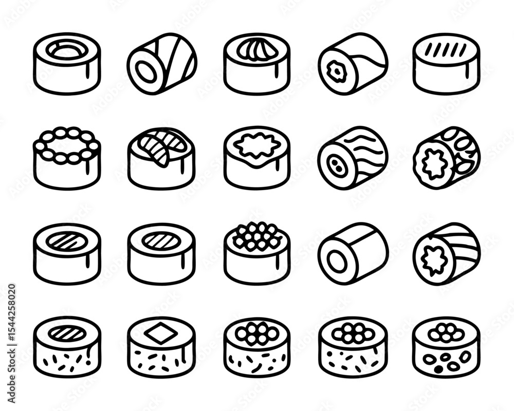 Flat thin line maki sushi roll icon isolated on transparent background Flat thin line maki sushi roll icon isolated on transparent background