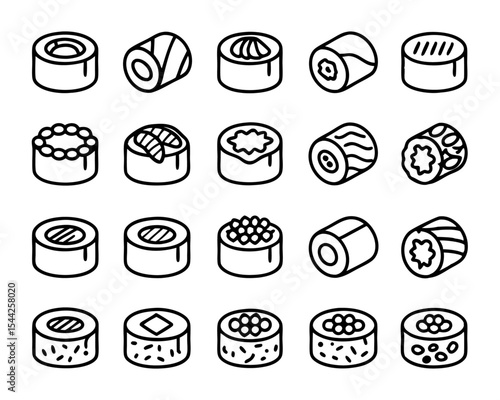 Flat thin line maki sushi roll icon isolated on transparent background