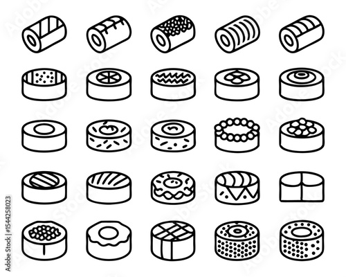 Maki sushi roll icon flat thin line illustration isolated on transparent background
