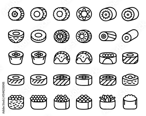 Maki sushi roll icon flat thin line style illustration isolated on transparent background