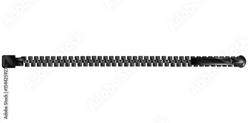 Realistic Black Zipper Isolated On White Background, Zip With Puller Vector Illustration.	