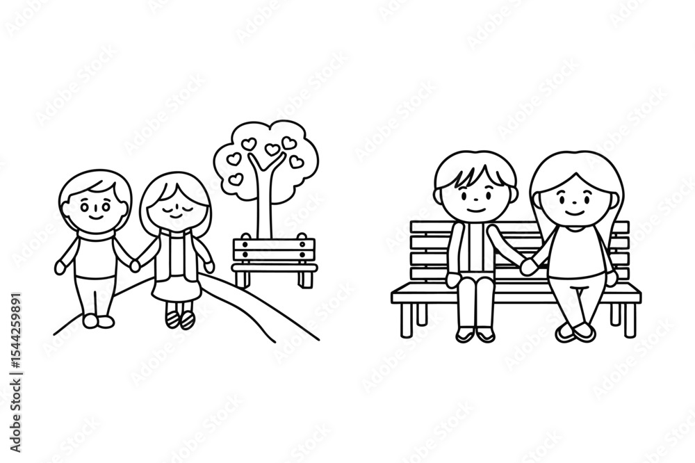 Couple Coloring Page – Cute Boy and Girl Holding Hands in the Park Couple Coloring Page – Cute Boy and Girl Holding Hands in the Park