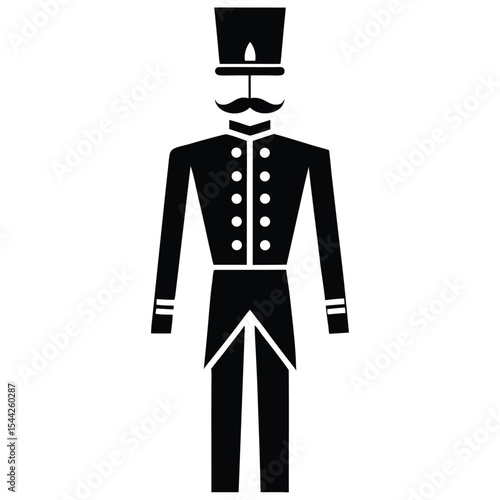 Silhouetted illustration of a victorian doorman wearing uniform and elegant mustache