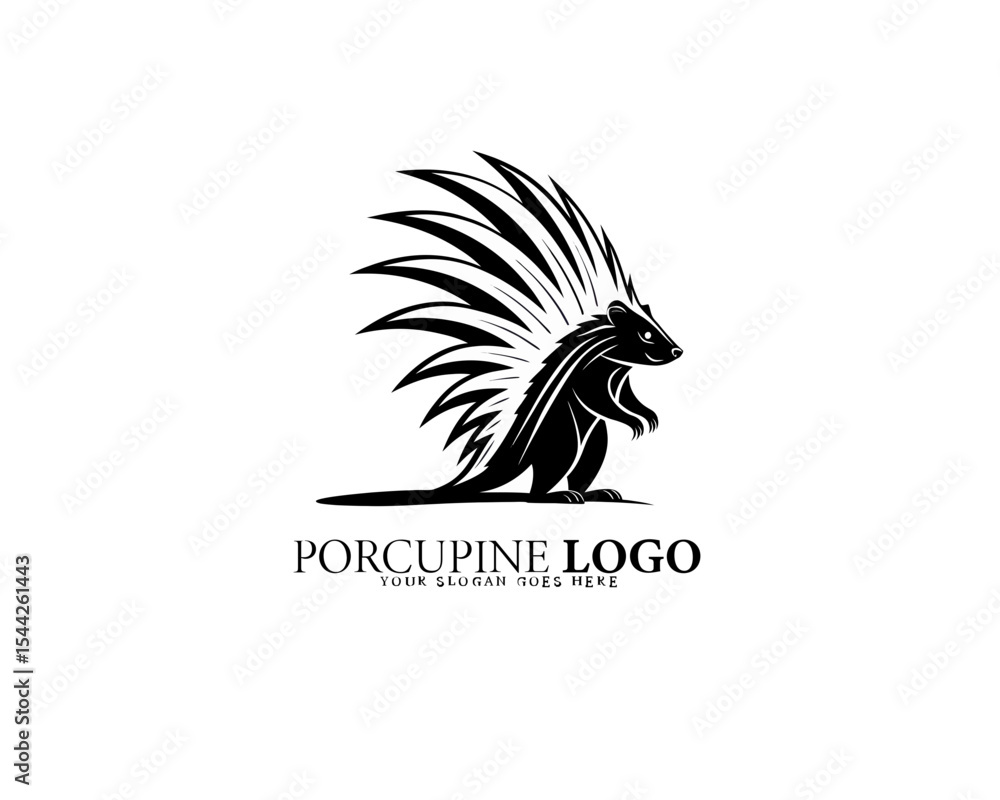 Obraz premium Bold porcupine vector logo icon in elegant circular design with black and white contrast, perfect for branding wildlife-focused services and minimalist animal symbol templates.