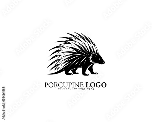 Black and white stylized porcupine logo with clean quill motion and geometric flow, ideal for modern logo designers, eco-friendly product branding, and animal-themed businesses.

