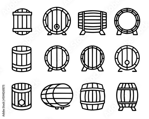 Thin line wooden barrel icon isolated on transparent background