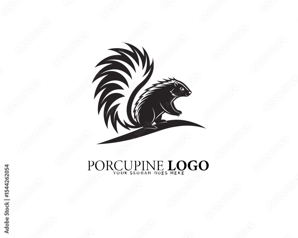 Obraz premium Elegant abstract porcupine icon in a circular quill motif, rendered in high-contrast black and white for modern business branding, nature themes, and minimalist logo designs.
