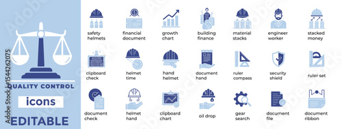 Editable vector icons for production lines and factory workflows. Clean line art style for industrial and automation visuals.