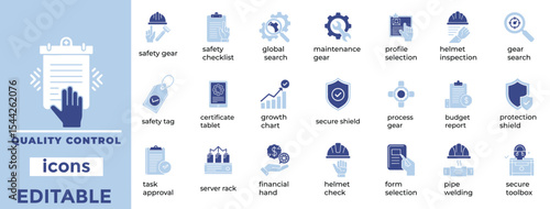 Editable vector icons for production lines and factory workflows. Clean line art style for industrial and automation visuals.