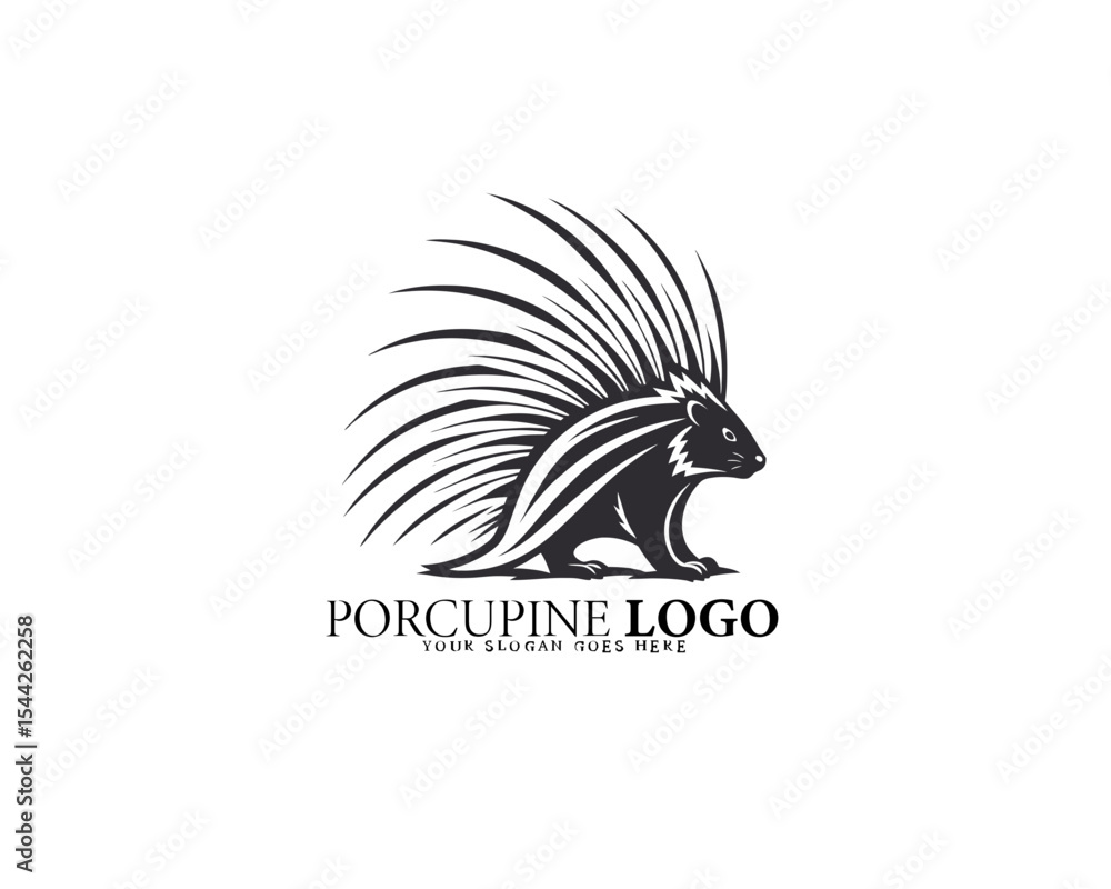 Obraz premium Elegant circular porcupine logo with flowing quills and bold monochrome styling, perfect for brand identity, wildlife foundation branding, and abstract nature-themed logo concepts.