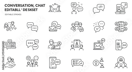 Collection of conversation and chat icons representing communication and networking