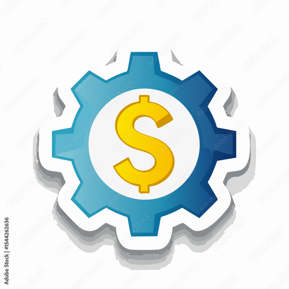 Blue and Yellow Gear with Dollar Sign Icon Blue and Yellow Gear with Dollar Sign Icon