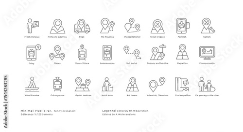 Collection of minimalist line icons representing diverse transportation and location services