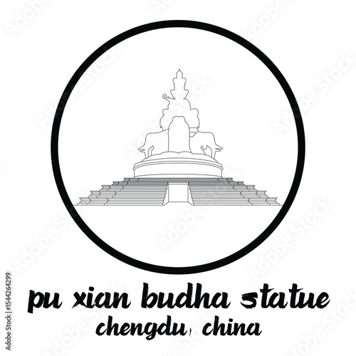 Circle Icon Pu Xian Budha Statue. Vector illustration