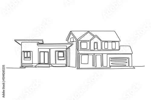 Real estate concept. Single line draw design. Vector graphic illustration