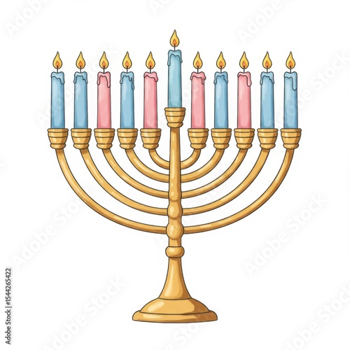 Gold Menorah with Pink and Blue Candles
