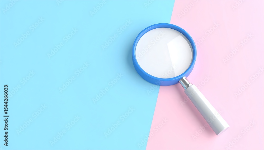 Magnifying glass on blue and pink background. Magnifying glass on blue and pink background.