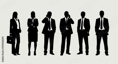 Five Silhouetted Business Professionals in Formal Attire