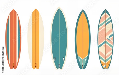 Surfing board vector set. Surfboard summer elements in colorful pattern design isolated in white background. Vector illustration summer surfing board elements collection. High quality