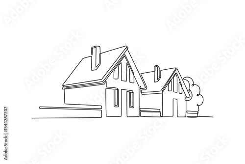 Real estate concept. Single line draw design. Vector graphic illustration