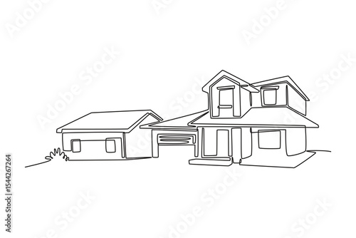 Real estate concept. Single line draw design. Vector graphic illustration