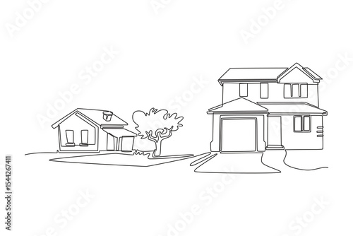 Real estate concept. Single line draw design. Vector graphic illustration