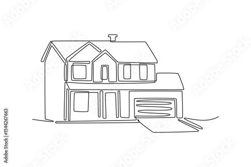 Real estate concept. Single line draw design. Vector graphic illustration