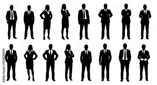 Business Professionals in Formal Suits - Silhouettes of Men and Women