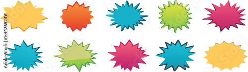 Starburst coloured speech bubbles collection. Vector