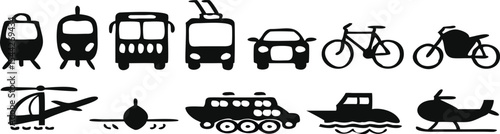 Public transport icons set. Vector illustration