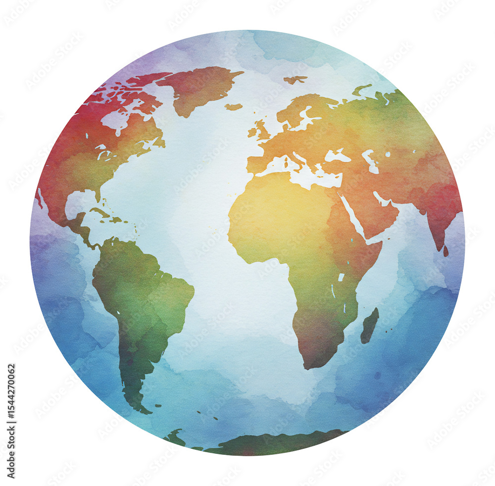 Fototapeta premium 水彩地球 虹色に輝く穏やかな世界