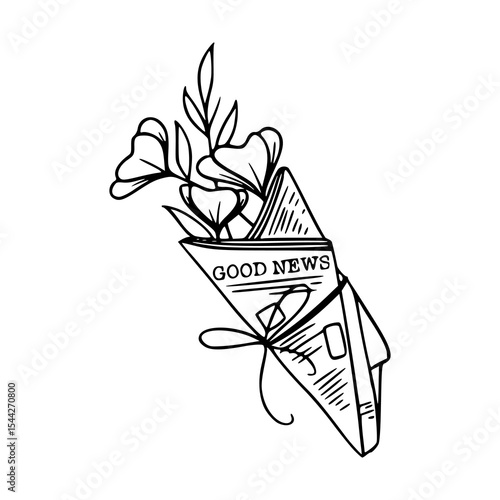 newspaper cone with fresh flowers