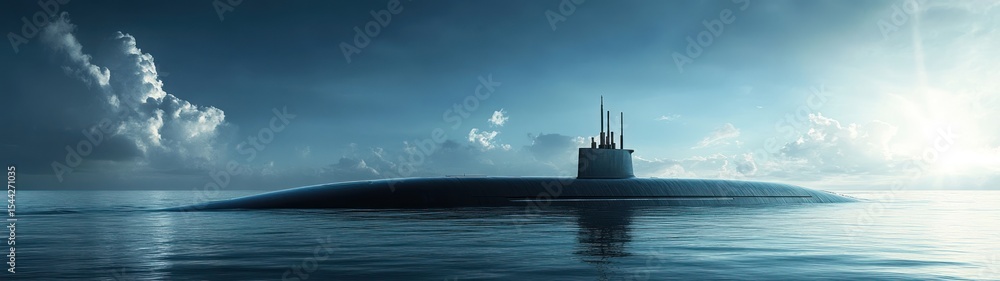 Fototapeta premium Submerged submarine in tranquil seascape.