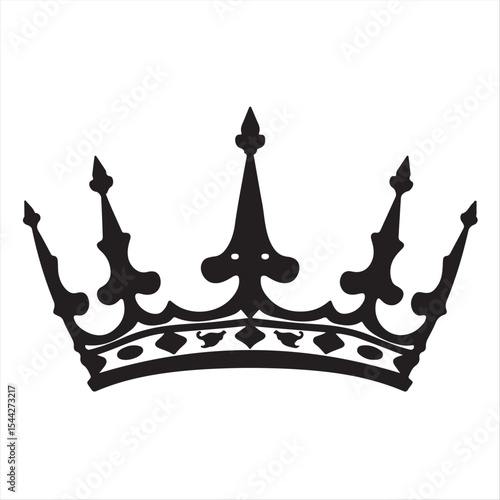 Isekai anime-inspired vector art depicting a classic crown silhouette in black and white, designed with an expressive composition on a clean white background, conveying elegance and timelessness.