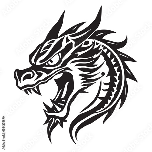Aggressive tribal dragon head silhouette illustration