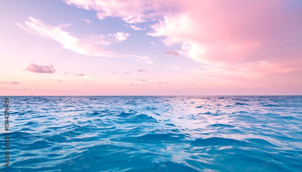 Obraz premium Ocean waves at sunset under pink clouds.