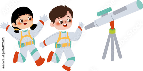 Astronout kids with telescope