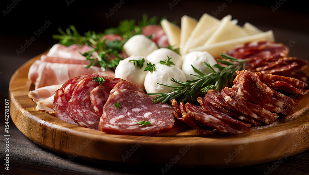 Gourmet Italian charcuterie board close-up with prosciutto, salami, cheese, olives and sun-dried tomato paste on rustic wooden plate
Gourmet Italian charcuterie board close-up with prosciutto, salami, cheese, olives and sun-dried tomato paste on rustic wooden plate