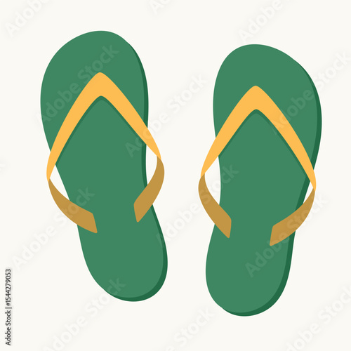 Green flip-flop. Slippers with y-shaped strap. Beach accessories. Vector element for design.