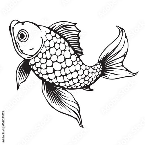 Elegant koi fish silhouette illustration with detailed scales and fins