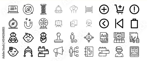 Black and White Line Icon Bundle Ten Baby Toys Education Symbols