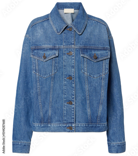 Stylish denim jacket front view isolated on white background, women's denim jacket for women