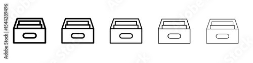 Archival box with documents icon black and white vector sign