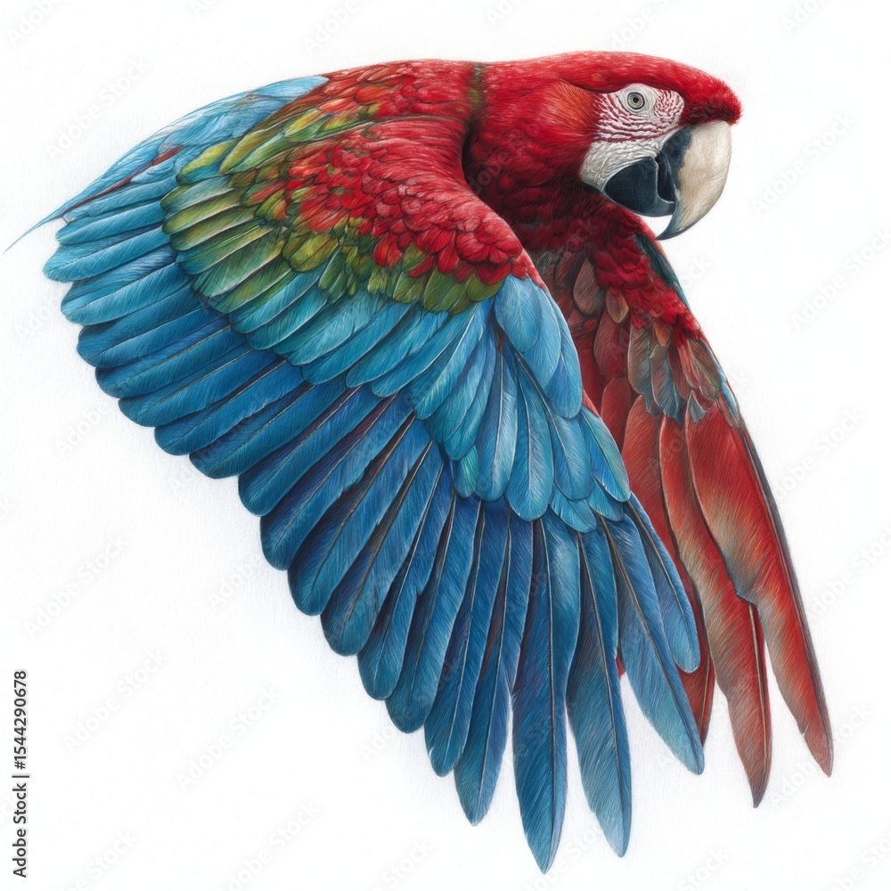 Obraz premium Colorful Scarlet Macaw in Vivid Flight Display with Lush Feathers and Striking Features Captivating Tropical Wildlife